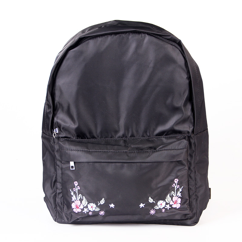 Stock Black Backpack with Embroidery Flower Casual Aesthetic Daypack Simple Laptop Bag Waterproof Travel Rucksack for Women ZBCA460-1