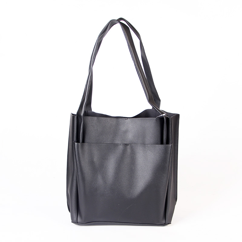 Stock Bag Oversize Black Pu Leather Tote Women Weekender Bag Shopper Handbag Travel Purse ZBHA1037