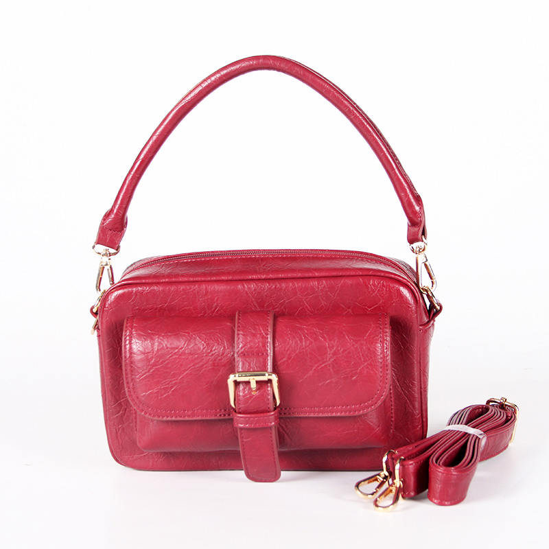 Retro Red Textured Faux Leather Crossbody & Shoulder Bag with Buckle