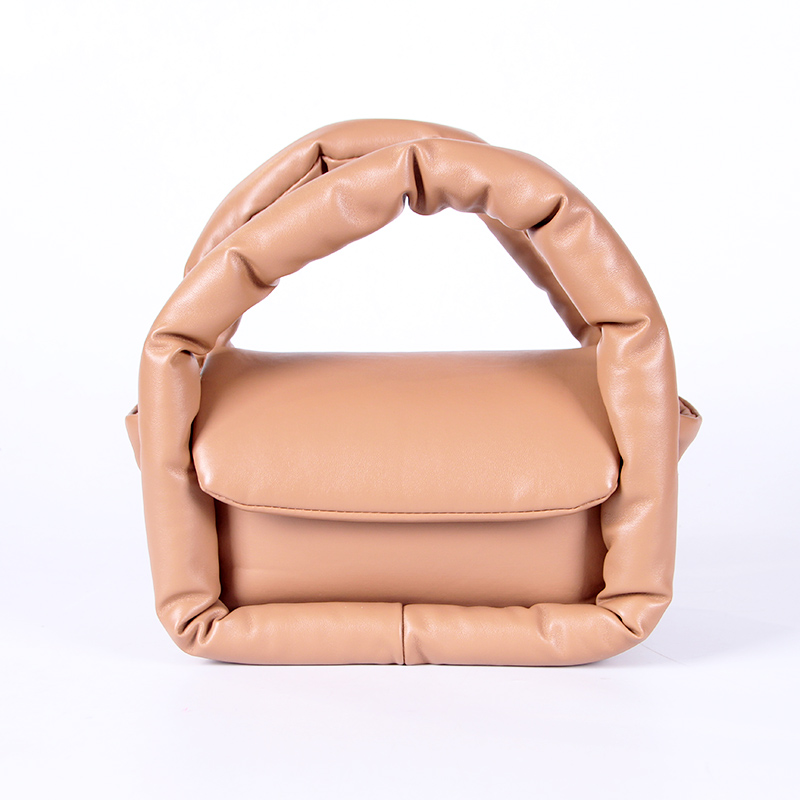 Padded Handle Flap Crossbody Bag in Caramel Tan Soft Crossbody Bag for Women