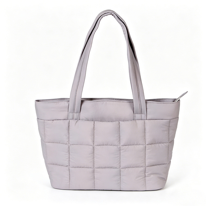 Customized Ladies Soft Gray Quilted Nylon Tote Bag