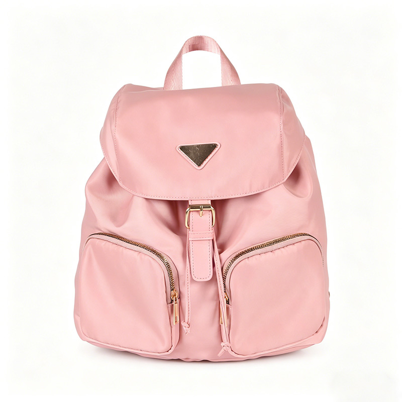 Soft Pink Nylon Drawstring Backpack for Ladies