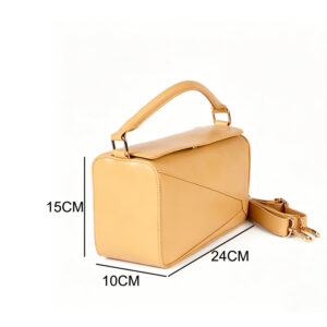 Women Yellow Geometric Patchwork Satchel PU Leather Top Handle Handbag ZBSH2243