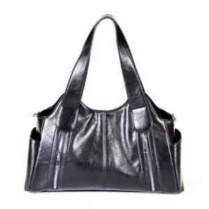 Bolsa feminina vintage moderna em couro PU preto, de alta qualidade e com dois bolsos com zíper (ZBHA1644).