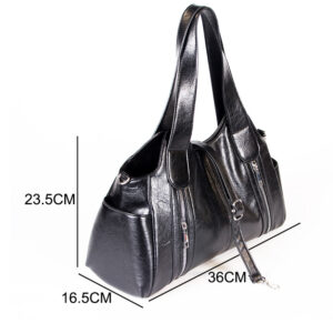 Trendy Vintage Black PU Leather Handbags For Women Top Quality Designer Bags With Two Zipper Pockets ZBHA1644