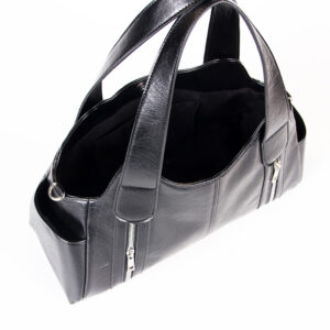 Bolsa feminina vintage moderna em couro PU preto, de alta qualidade e com dois bolsos com zíper (ZBHA1644).