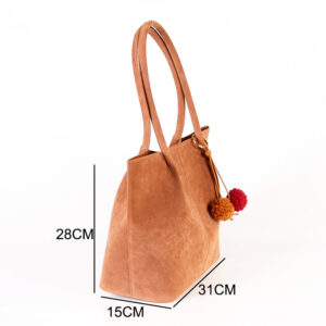 Suede Tote Bags for Women Suede Purse Trendy Shoulder Handbag Slouchy Tote Bag with pom-pom ball ZBHA1650