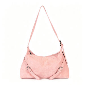 Sacs hobo en cuir suédé rose pour femmes, sacs bandoulière en suède et sacs à main souples avec boucle ardillon ZBHA1657