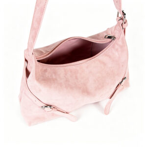 Sacs hobo en cuir suédé rose pour femmes, sacs bandoulière en suède et sacs à main souples avec boucle ardillon ZBHA1657