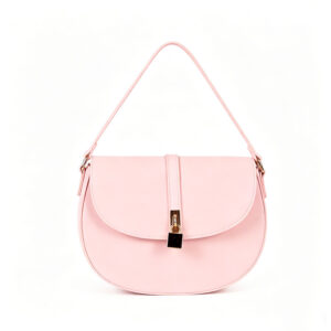 Ladies Pastel Pink Lock Detail Saddle Shoulder Bag Crossbody Bag