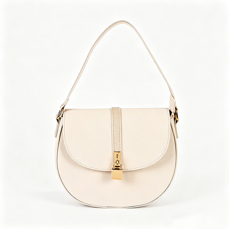 Half Moon Saddle Shoulder Bag,Adjustable Strap with Gold Lock Vegan Leather Crossbody Bag