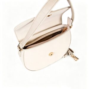 Bolso bandolera Half Moon Saddle, correa ajustable con cierre dorado, de piel vegana.