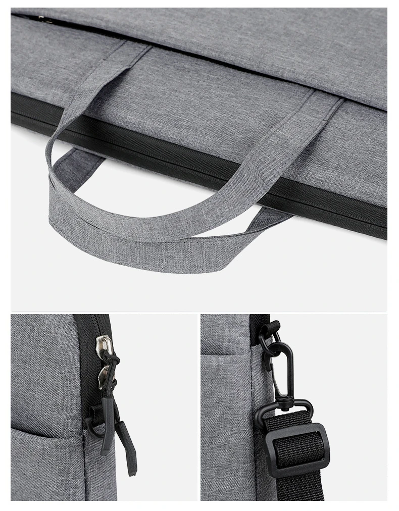 Detalhes da costura da alça e da alça de ombro da bolsa para laptop