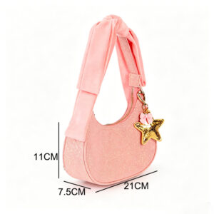 Hot Selling Pink Small Glitter Handbag For Girls Bow Handle Handbag With Star Pendant ZBSM627