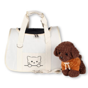 Beige Small Dog Tote Bag With Safety Leash hooks, removable cushion cover, and flat support base for comfortable everyday travel and hands-free carrying ZPCB43