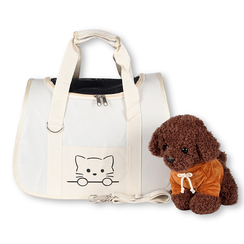 Beige Small Dog Tote Bag With Safety Leash hooks, removable cushion cover, and flat support base for comfortable everyday travel and hands-free carrying ZPCB43