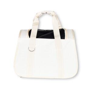 Beige Small Dog Tote Bag With Safety Leash hooks, removable cushion cover, and flat support base for comfortable everyday travel and hands-free carrying ZPCB43