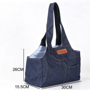 Fashion Blue Denim Dog Purse Carrier for Small Dogs and Cats, Soft-Sided Lightweight Puppy Tote Bag Pet Travel Bag for Outdoor ZPCB47